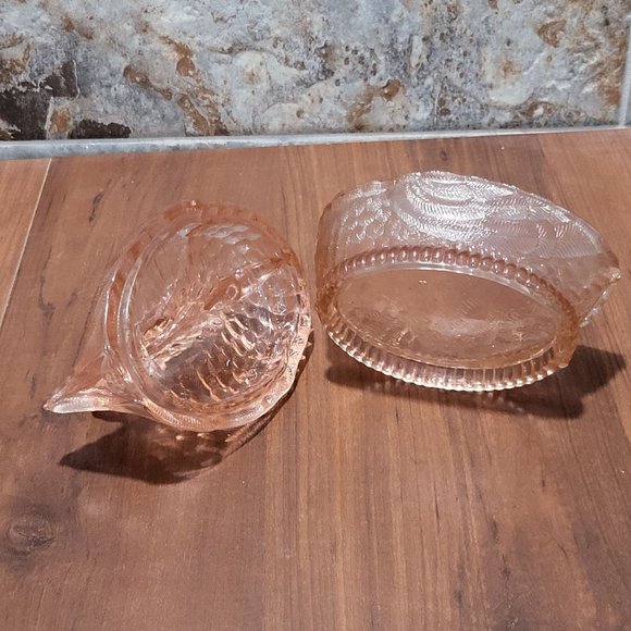 VTG Pink Glass Nesting Swan Covered Trinket Oval Candy Dish Peach Translucent - Picture 7 of 15